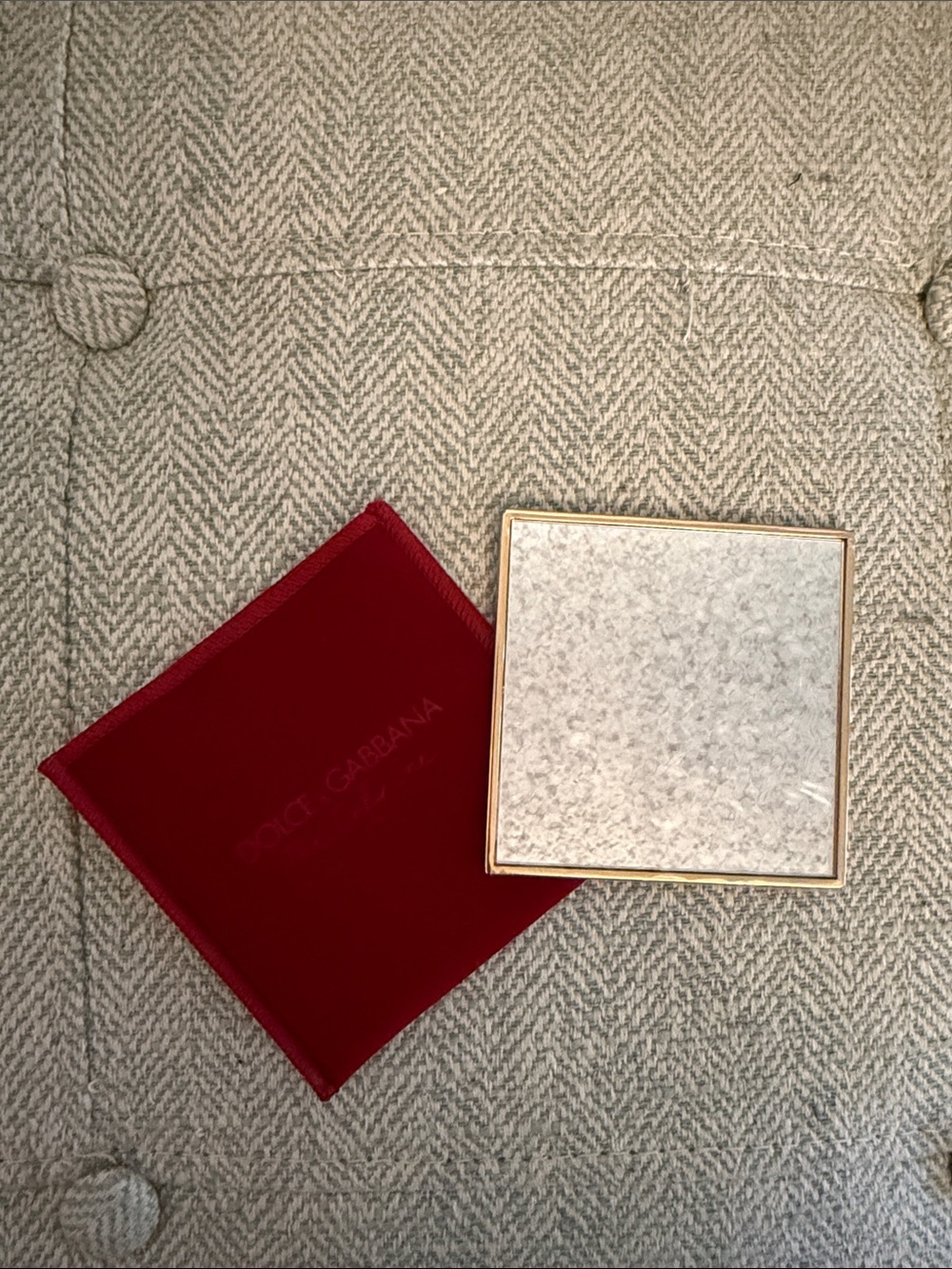 Dolce & Gabbana Gold-Trim Square Compact with Red Pouch